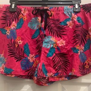 Fuchsia floral pink short pajama bottom size L 100% cotton Secret Treasures